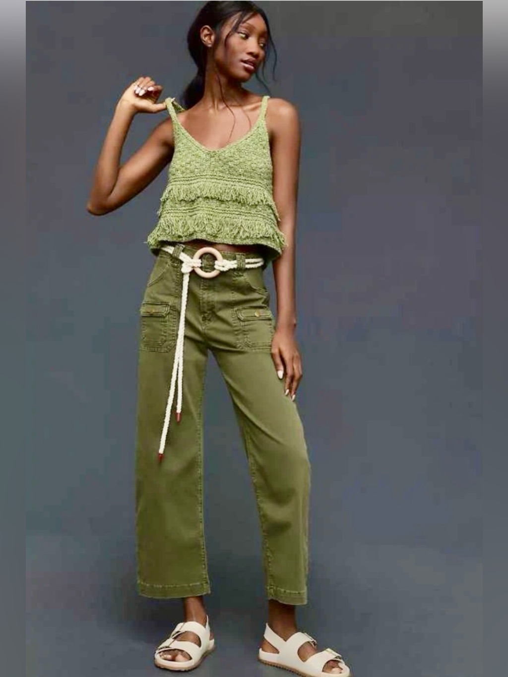 Frame X Anthropologie Utility Cargo Pocket Denim Wide-Leg Pants Moss Green 28